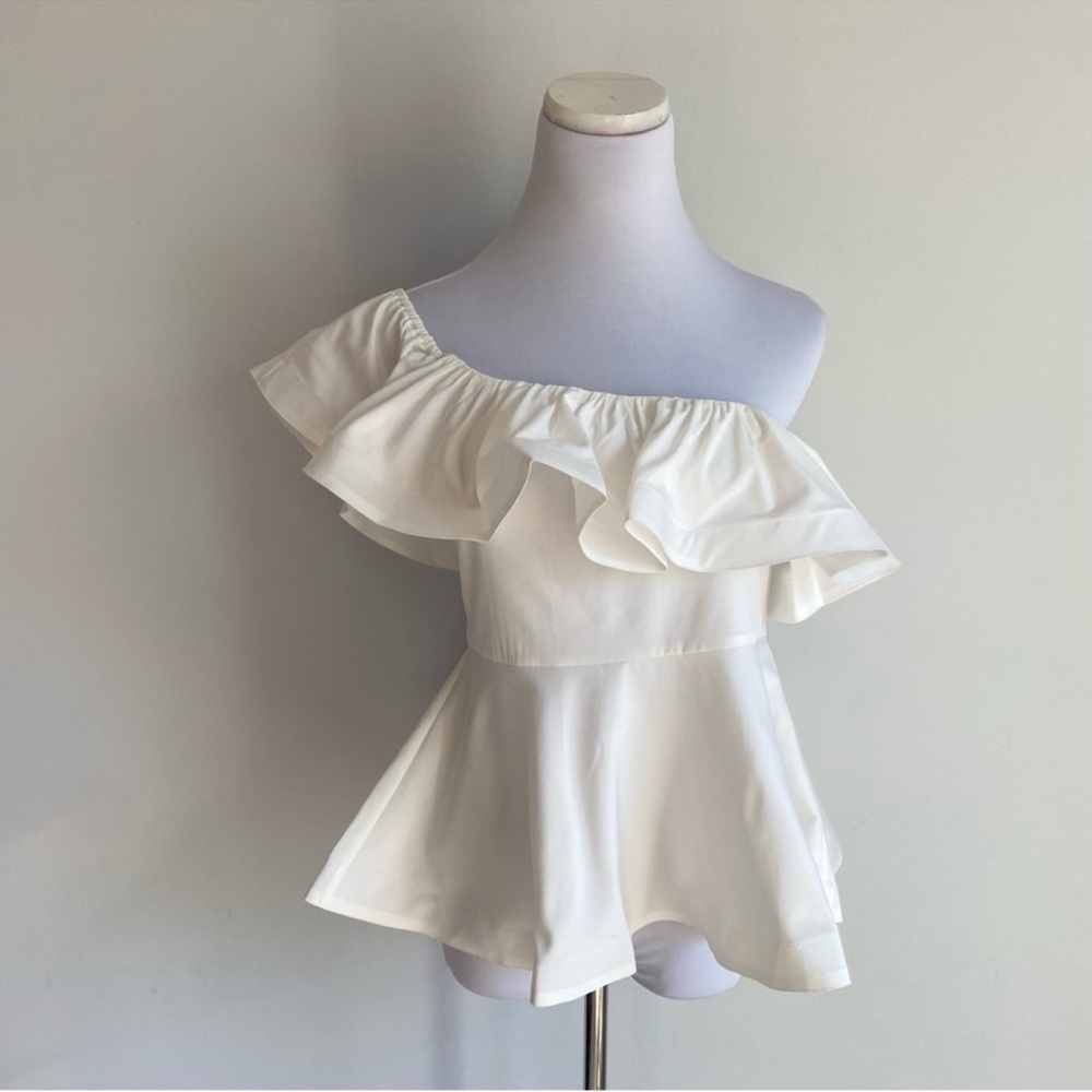 Mare Mare by Anthropologie Otto White Casual One Shoulder Ruffle Blouse